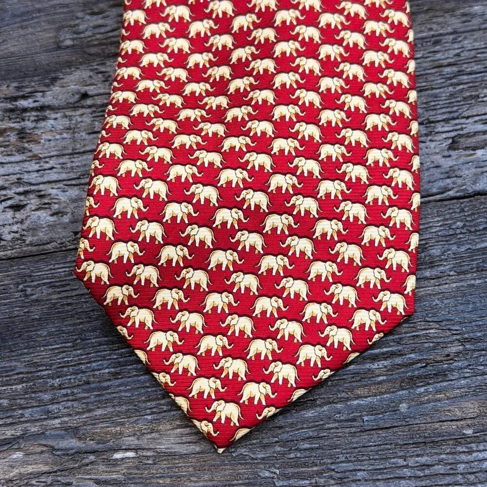 Vintage Bijoux Terner Elephant Endangered Wildlife Handmade Silk Neck Tie Men's